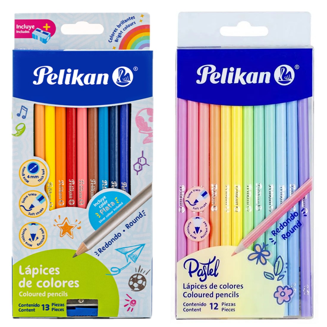 Lápices De Colores Pelikan Redondos, 13 Colores Surtidos y 12 Colores Pastel, 25 Piezas