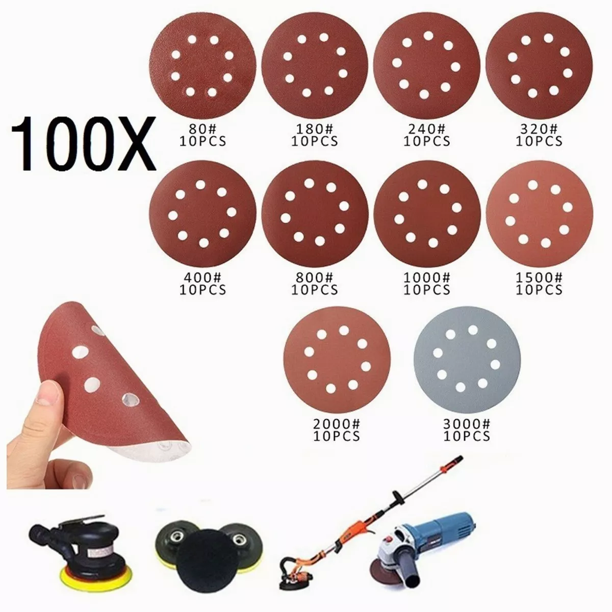 Kit 100 Discos De Lijas Orbital De 5 Pulgadas 80-3000 (10tamaños)