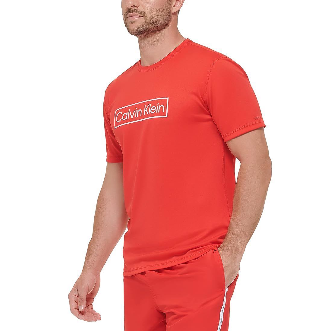 Playera Corta Calvin Klein Hombre Swimwear Rojo
