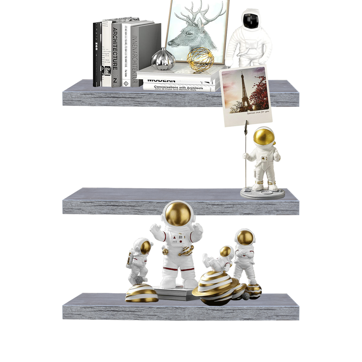 Set 3 Repisas Flotantes Hogare de Melamina Modernas 50 X 15 Color Gris