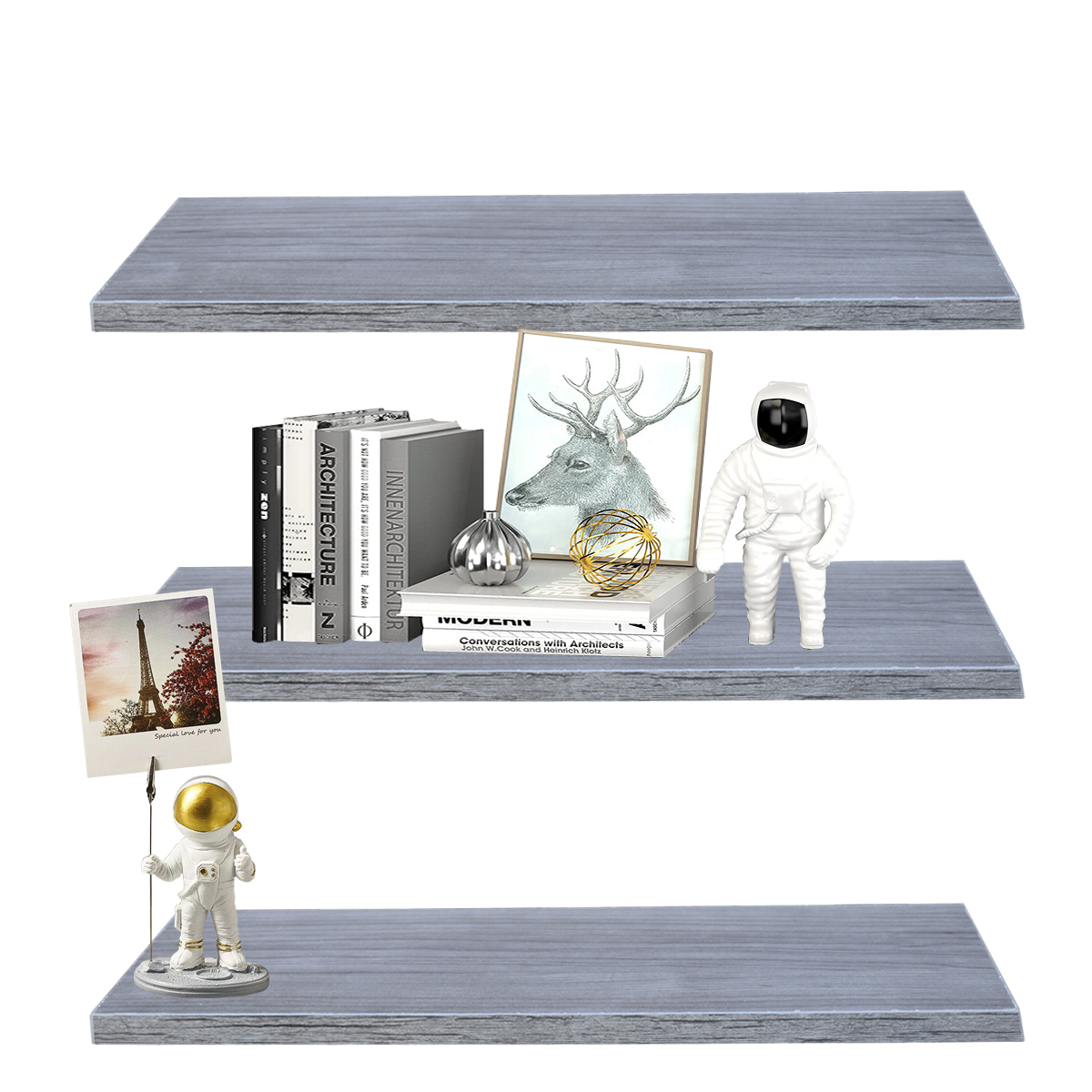 Set 3 Repisas Flotantes Hogare de Melamina Modernas 50 X 15 Color Gris