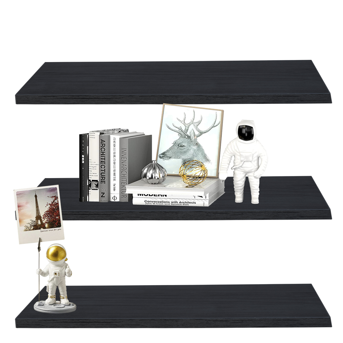 Set 3 Repisas Flotantes Hogare de Melamina Modernas 50 X 15 Color Negro