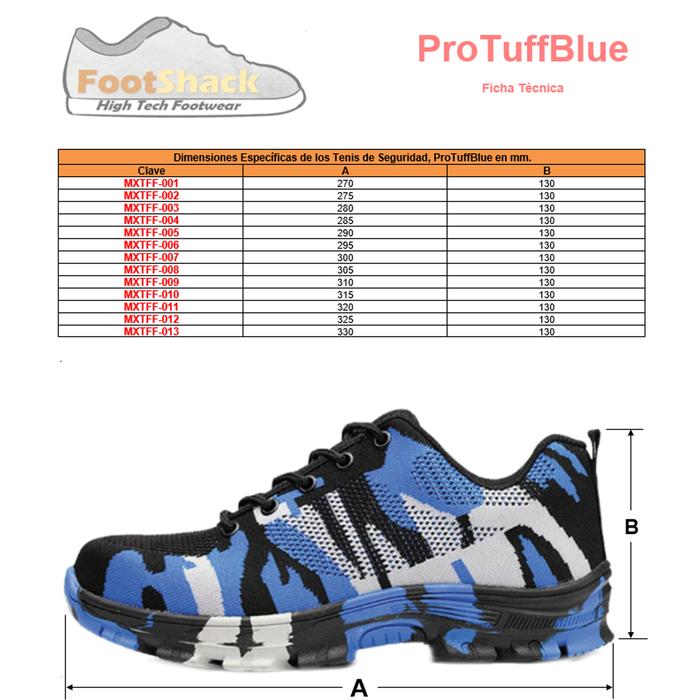 Tenis Transpirable MXTFF-002-2 Talla 4.5US, 23.5MX, 37EUR, Azul/Negro, Plantilla Kevlar, Suela EVA, Punta de Acero, Agujetas, Ligero, Transpirable.