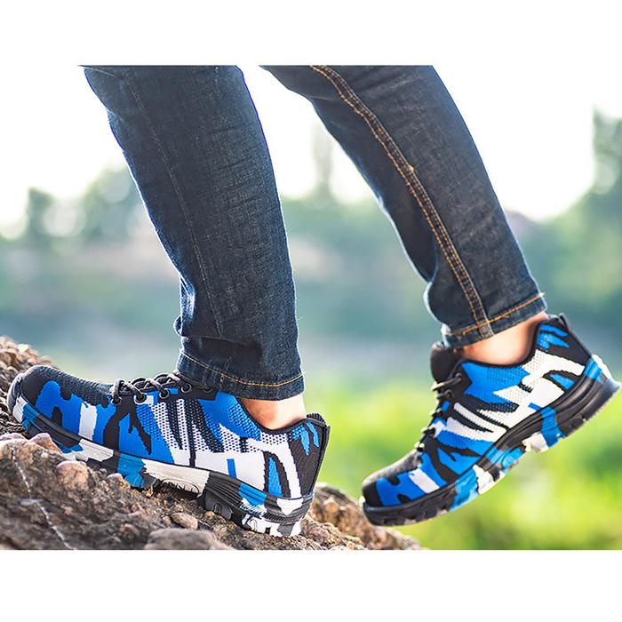 Tenis Transpirable MXTFF-002-2 Talla 4.5US, 23.5MX, 37EUR, Azul/Negro, Plantilla Kevlar, Suela EVA, Punta de Acero, Agujetas, Ligero, Transpirable.