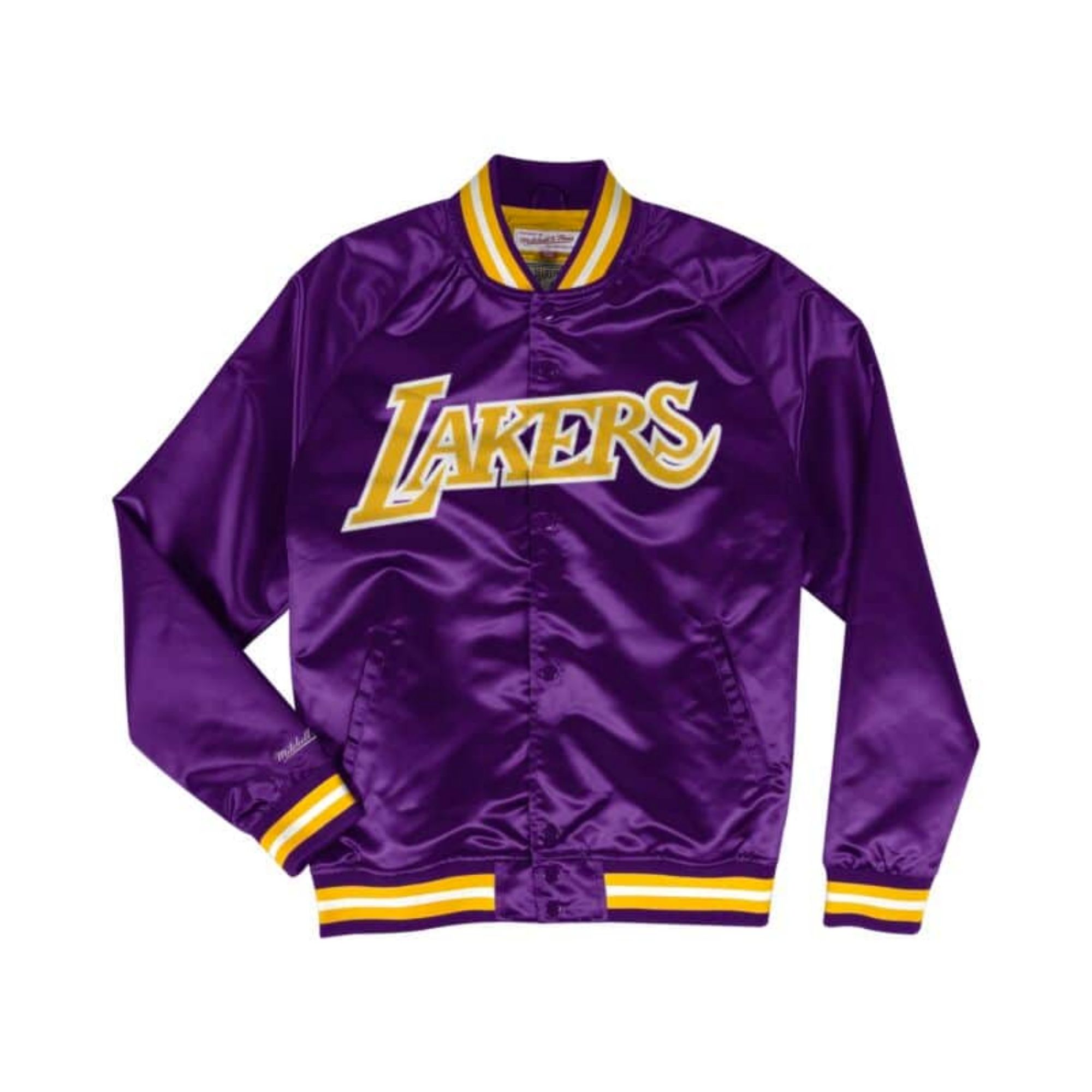 Chamarra Mitchell & Ness Los Ángeles Lakers NBA Satín Morado con Amarillo Hombre Original STJKMG18013