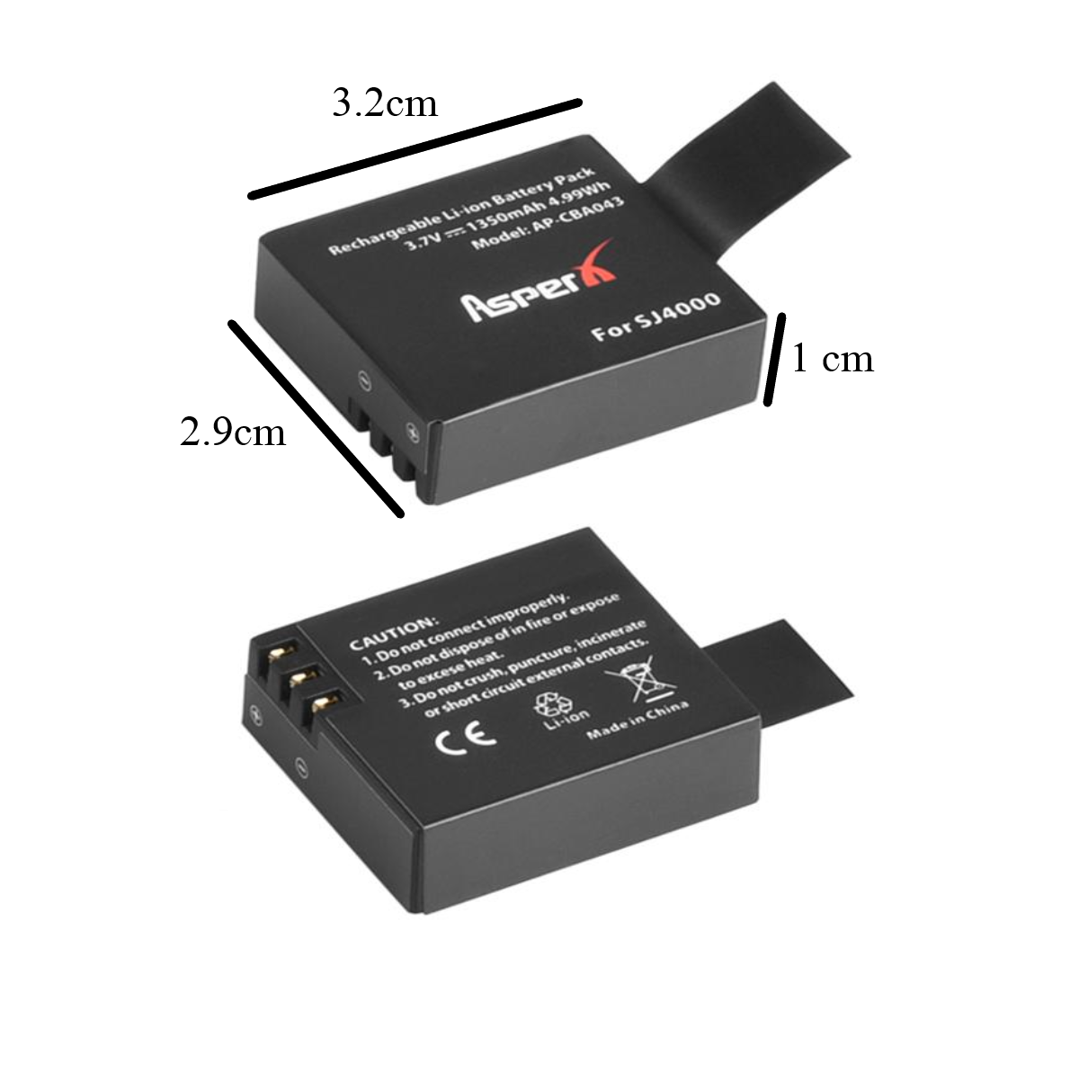 Batería 1350mAh cámara acción deportiva 4pz tipo GoPro CROSSCAM recargable motos deportes video