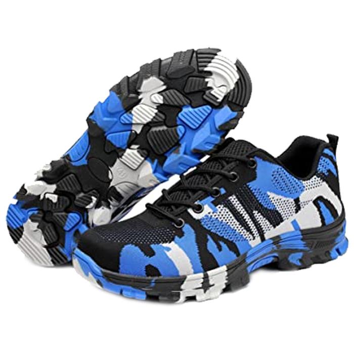 Zapatos de Casquillo MXTFF-010-2 Talla 11US, 27.5MX, 45EUR, Azul/Negro, Plantilla Kevlar, Suela EVA, Punta de Acero, Agujetas, Ligero, Transpirable.