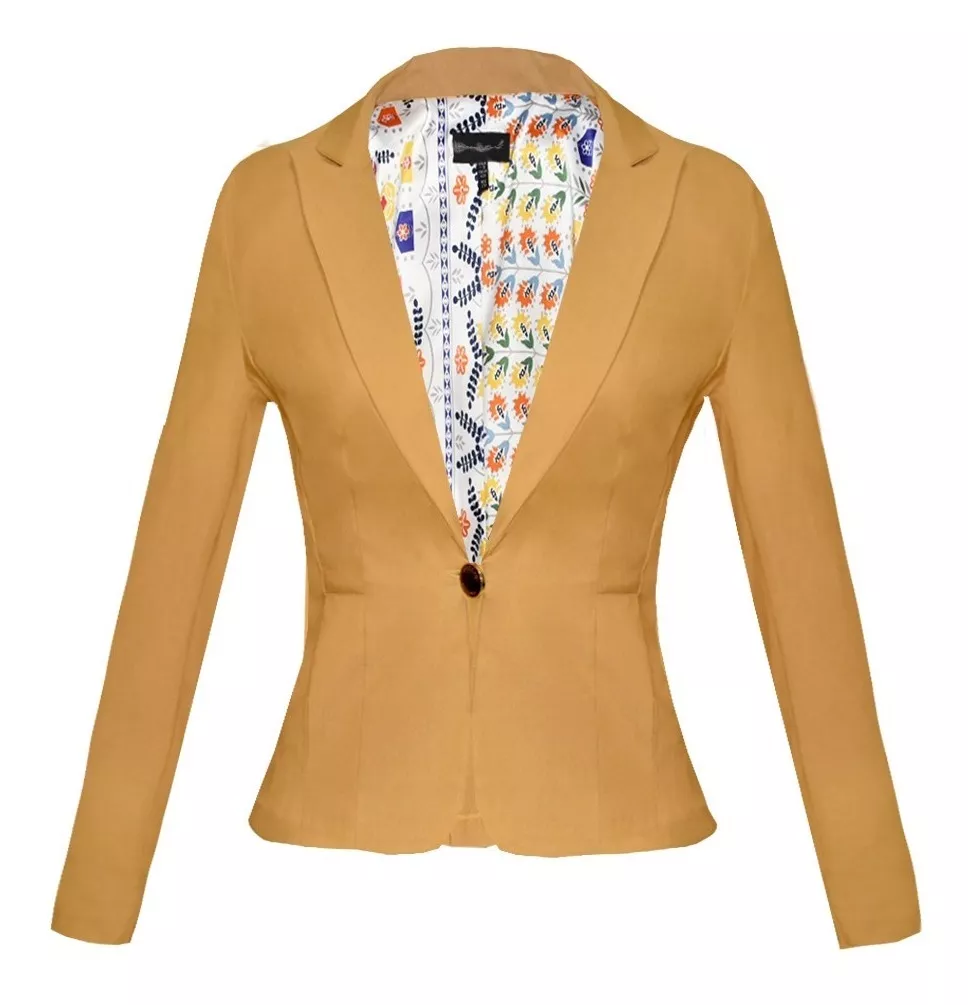 Blazer Mujer Saco Strech Unicolor Botones En Puños