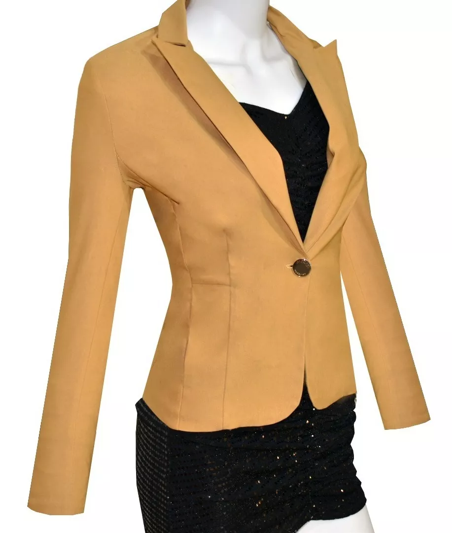 Blazer Mujer Saco Strech Unicolor Botones En Puños