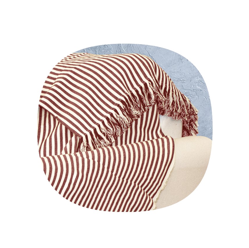 Frazada/ Manta 100% Algodón Rayada Rojo y Blanco - Manor Ridge