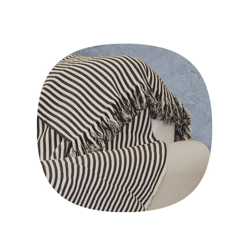 Frazada/ Manta 100% Algodón Rayada Gris y Blanco - Manor Ridge