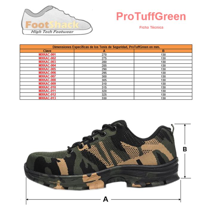 Tenis Botas de Seguridad MXKAC-013 Talla 14US, 29MX, 48EUR, Verde/Negro, Plantilla Kevlar, Suela EVA, Punta de Acero, Agujetas, Ligero, Transpirable.