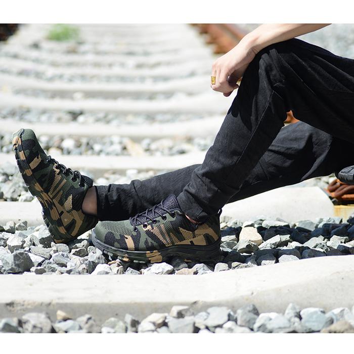 Tenis Botas de Seguridad MXKAC-013 Talla 14US, 29MX, 48EUR, Verde/Negro, Plantilla Kevlar, Suela EVA, Punta de Acero, Agujetas, Ligero, Transpirable.