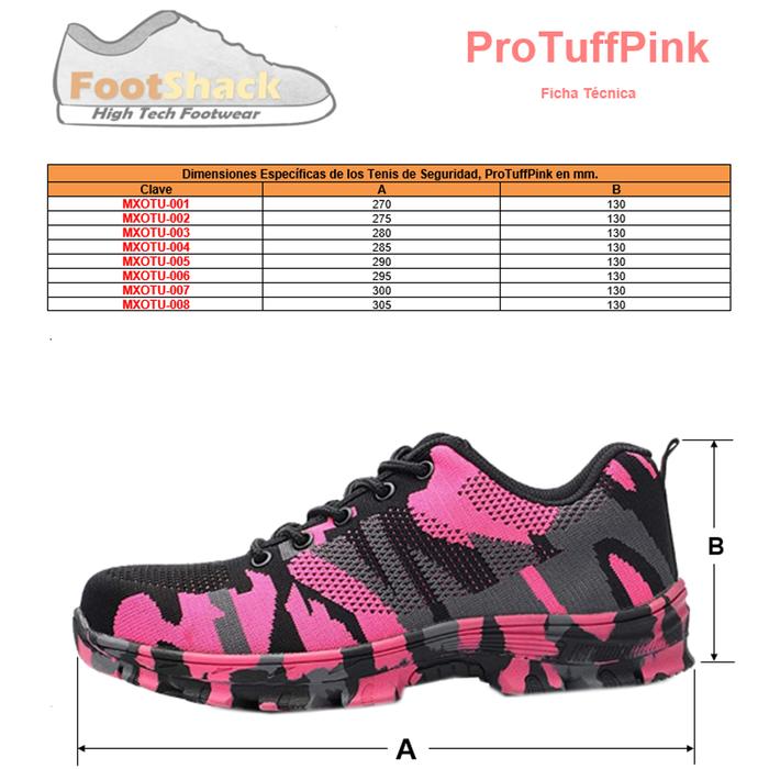 Zapatos de Seguridad Resistentes MXOTU-007-2 Talla 8.5US, 26MX, 42EUR, Rosa/Negro, Plantilla Kevlar, Suela EVA, Punta de Acero, Agujetas, Ligero, Transpirable.
