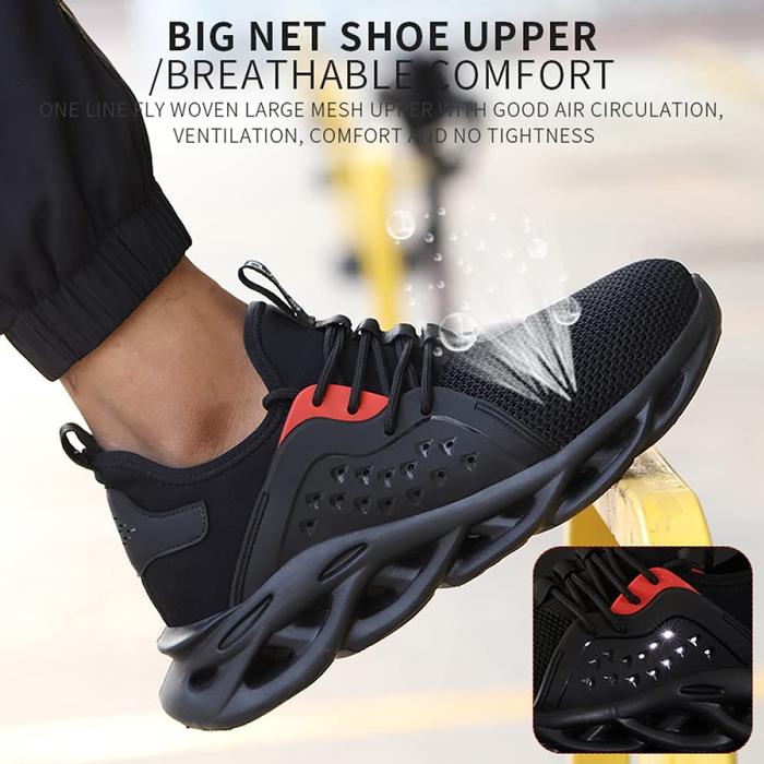 Tenis Botas con Casquillo MXAKI-002 Talla 4.5US, 23.5MX, Negro, Plantilla Kevlar, Suela EVA, Punta de Acero, Agujetas, Ligero, Transpirable.