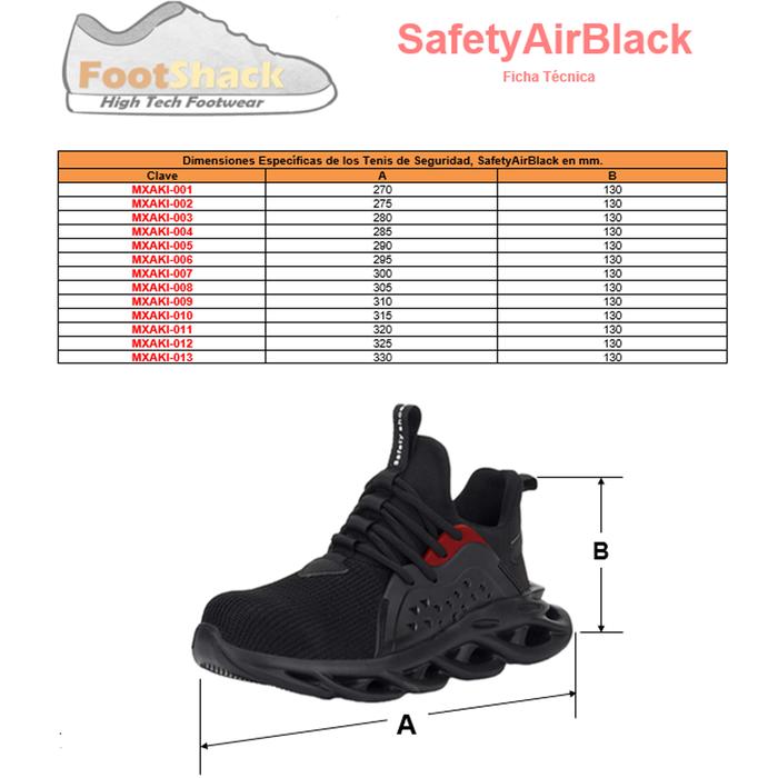 Botas Tenis Antipinchazos Ligero MXAKI-013 Talla 14US, 29MX, Negro, Plantilla Kevlar, Suela EVA, Punta de Acero, Agujetas, Ligero, Transpirable.