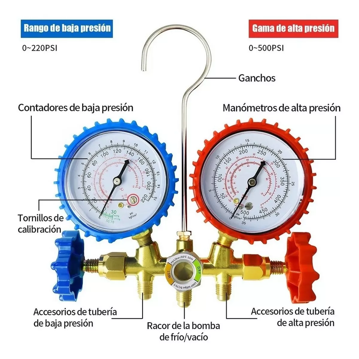 Juego Manometros Refrigeracion R410a R134a R22 R404a+5cabeza