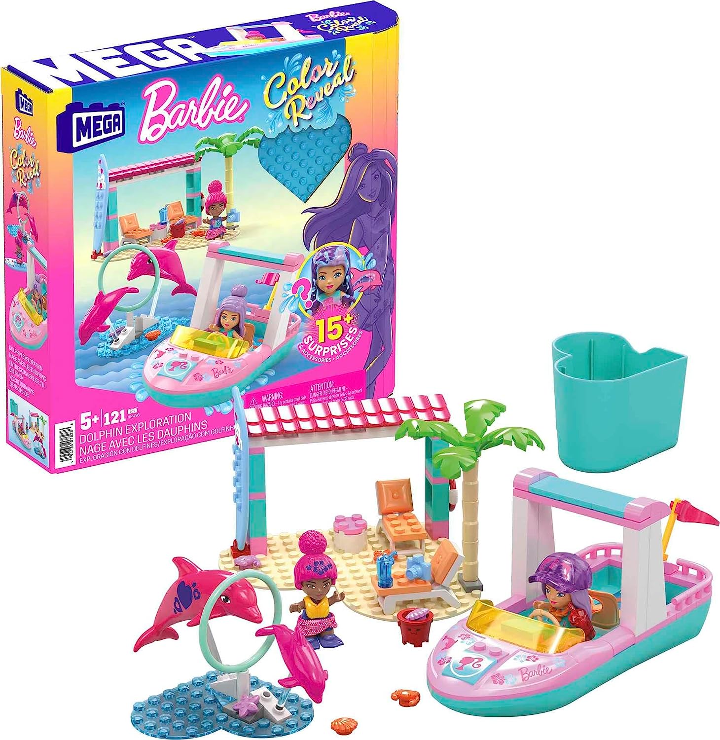 MEGA Barbie Juguete de Construcción Color Reveal Exploración con Delfines