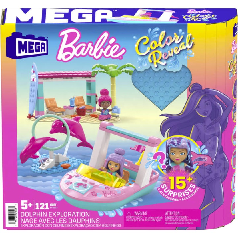 MEGA Barbie Juguete de Construcción Color Reveal Exploración con Delfines