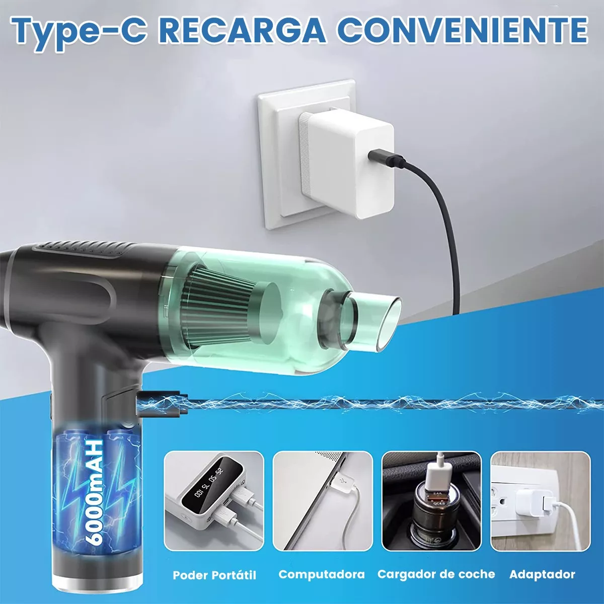  Kit Limpieza Pc Inalámbrico Plumero Aire Soplador Usb 3-en-1 