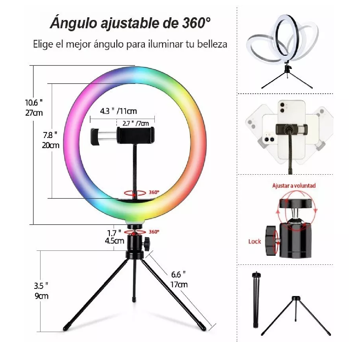 Anillo de Luz RGB LED 10, Aro de Luz Fotografia con Trípode, Soporte –  HOME UNIVERSAL