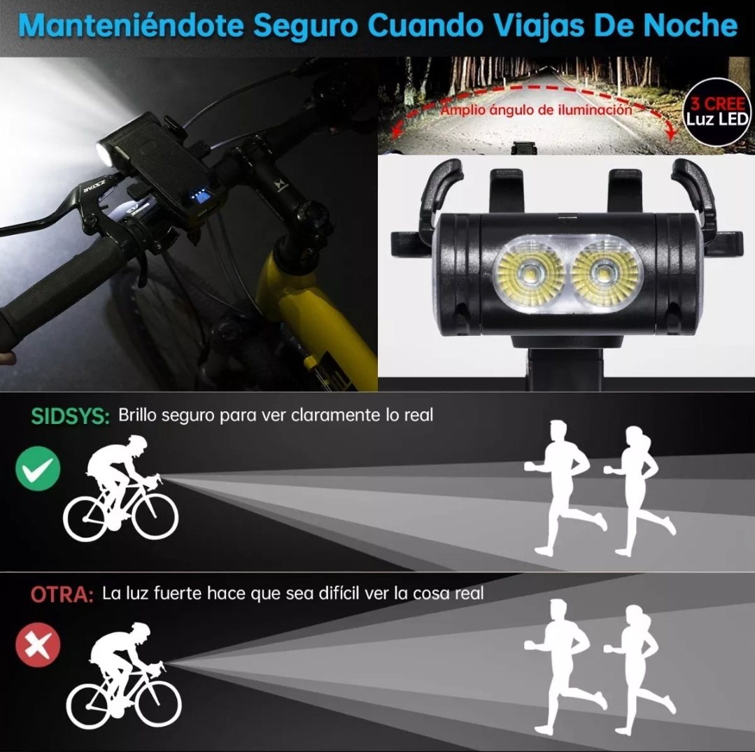 Combo Linterna con bocina y Luz trasera para bicicleta