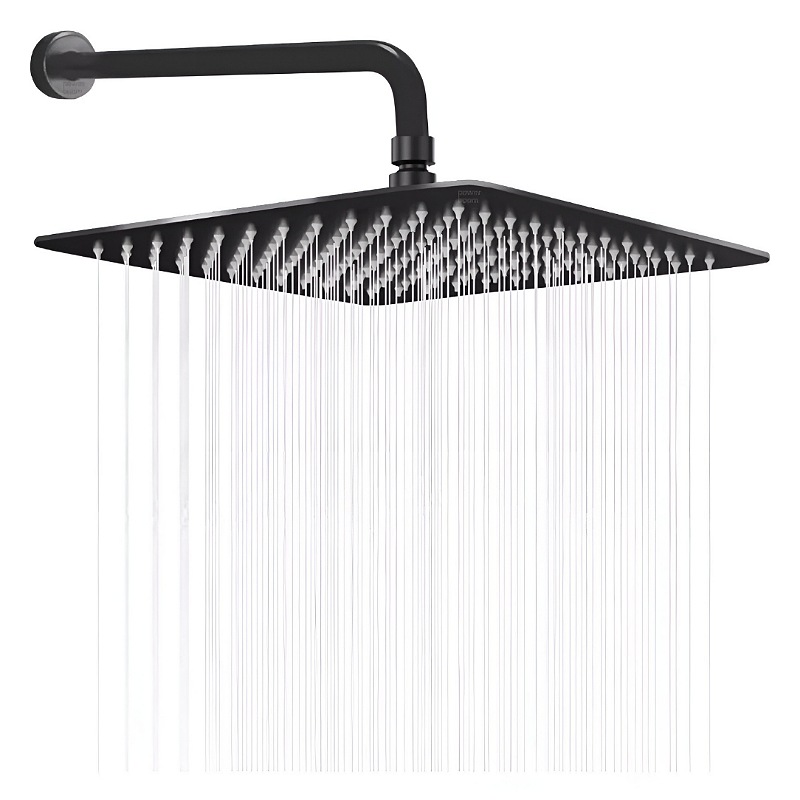 Regadera Cuadrada Tipo Lluvia Negro Mate Con Tubo 40 Cm