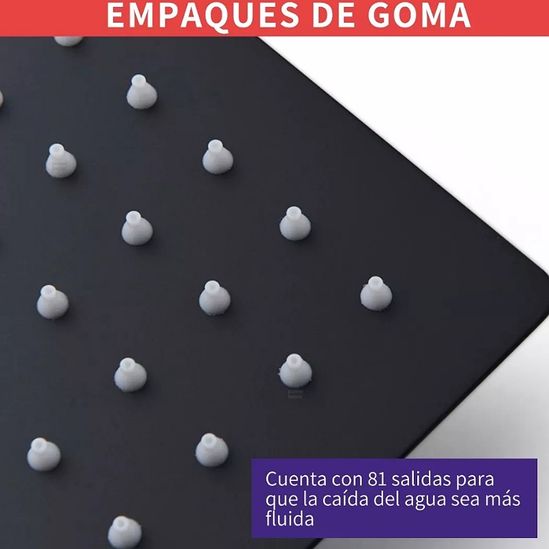 Regadera Cuadrada Tipo Lluvia Negro Mate Con Tubo 40 Cm