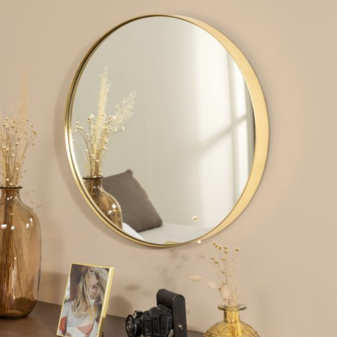 Espejo redondo con marco de madera 70cm - Promart