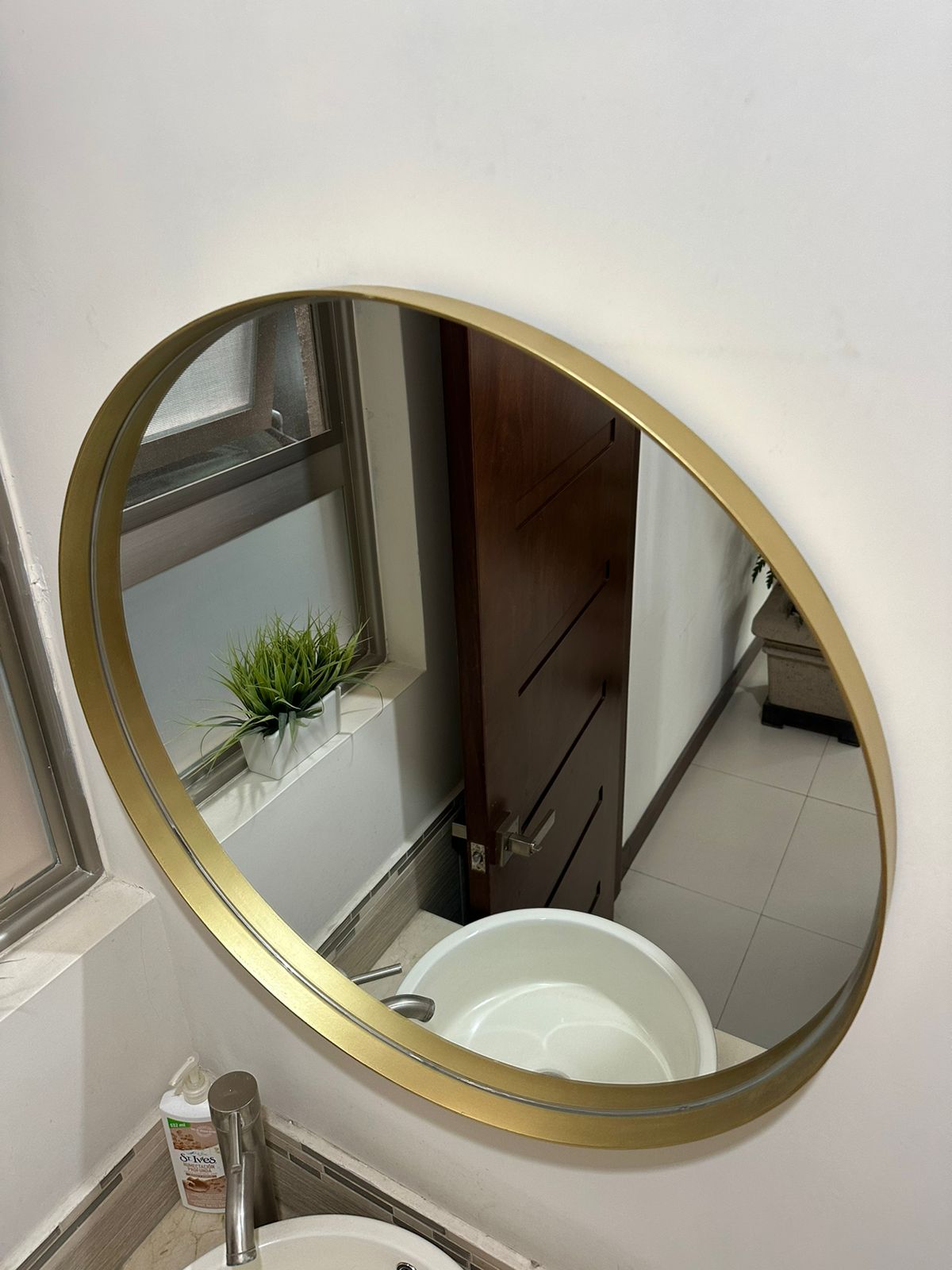  PILOCOS Espejo redondo con marco dorado para baño