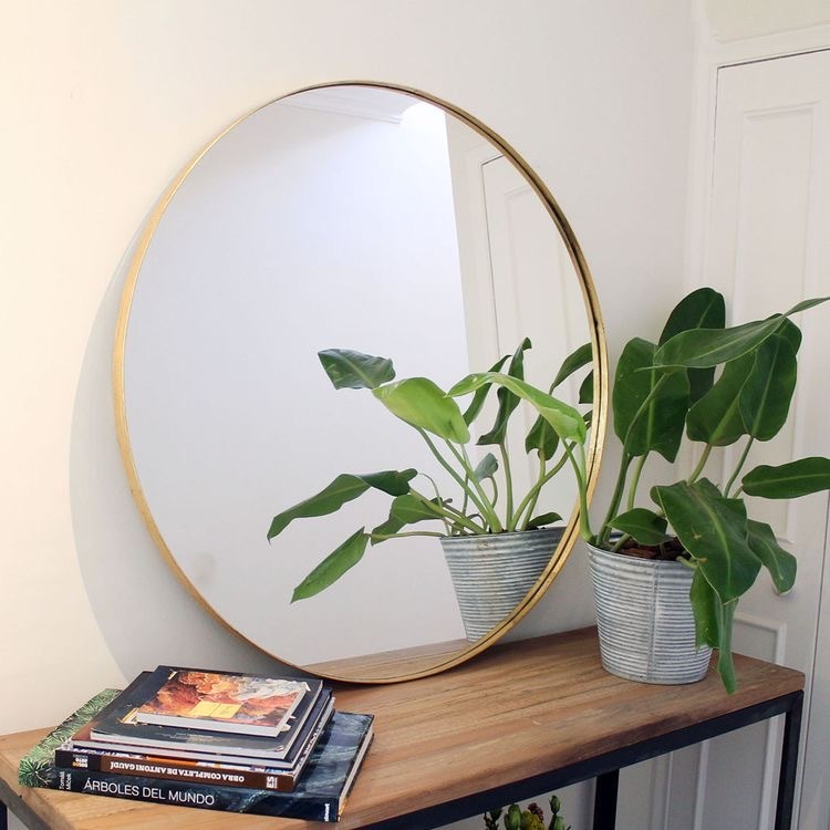 Espejo redondo con marco de metal de 80cm dorado