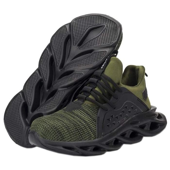 Zapatos de Seguridad Ligeros MXYAE-010-2 Talla 11US, 27.5MX, Verde, Plantilla Kevlar, Suela EVA, Punta de Acero, Agujetas, Ligero, Transpirable.