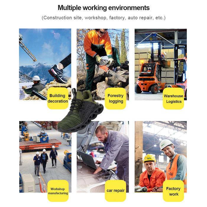 Zapatos de Seguridad Ligeros MXYAE-010-2 Talla 11US, 27.5MX, Verde, Plantilla Kevlar, Suela EVA, Punta de Acero, Agujetas, Ligero, Transpirable.