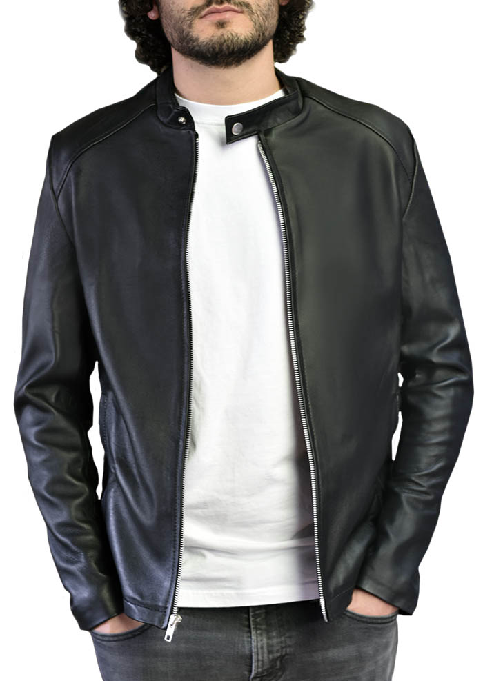 Chamarra De Piel Caballero Lisa Color Negro