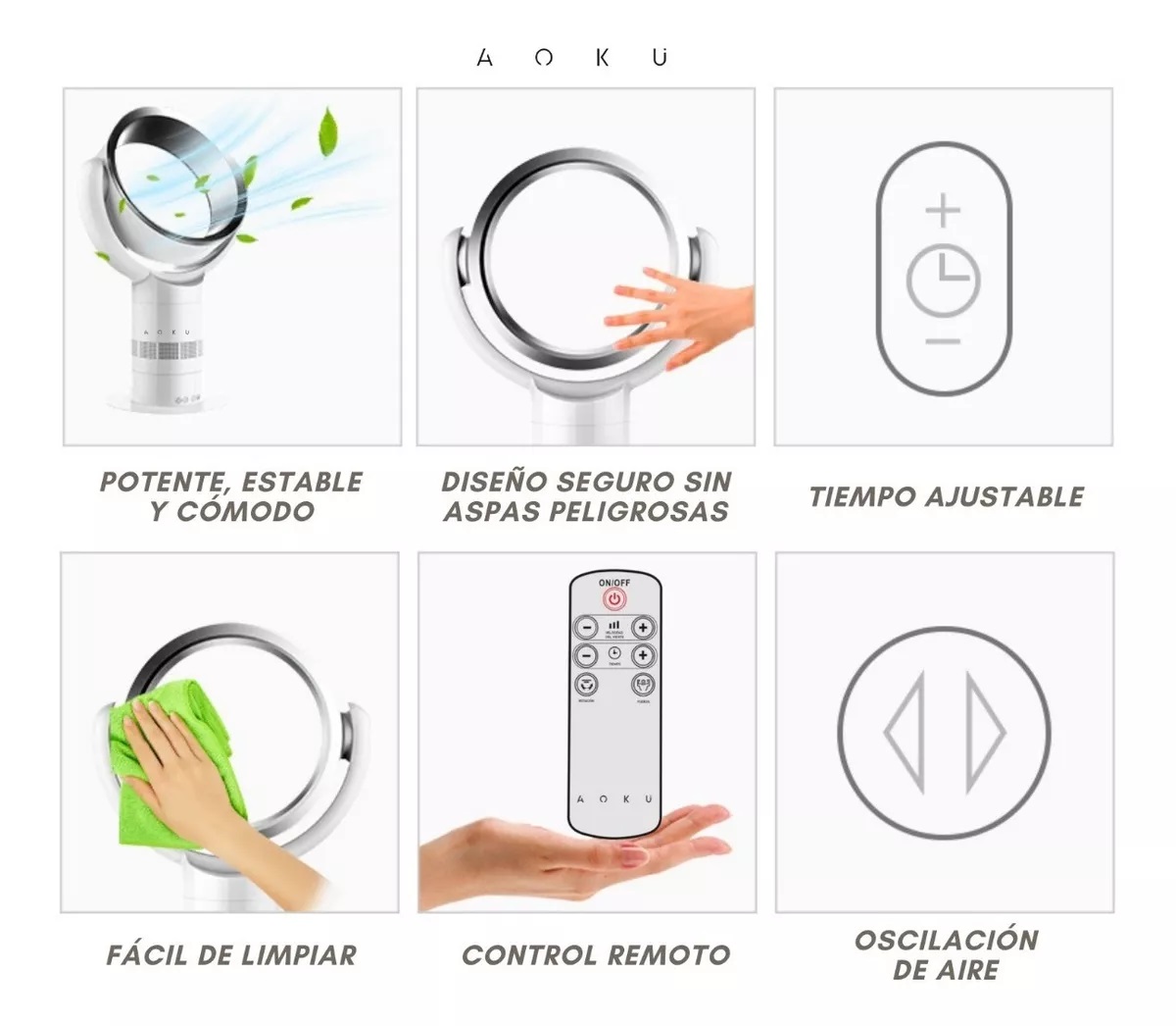 Ventilador De Escritorio Sin Aspas Control Remoto AOKU Touch