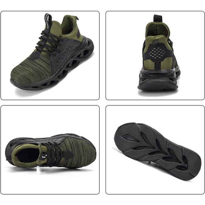 Tenis Modernos y Ligeros MXYAE-012-1 Talla 12.5US, 28.5MX, Verde, Plantilla Kevlar, Suela EVA, Punta de Acero, Agujetas, Ligero, Transpirable.