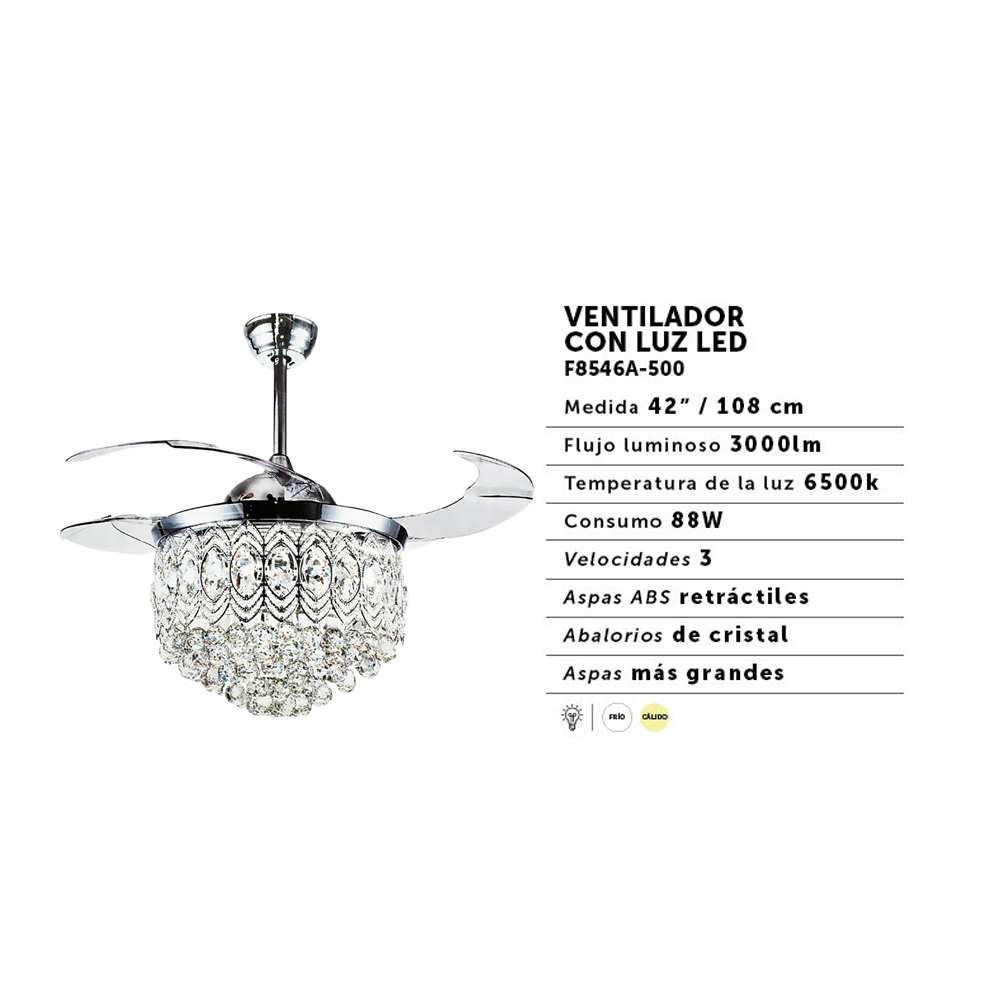 Ventilador de Techo Elegante con Lámpara LED de Cristal