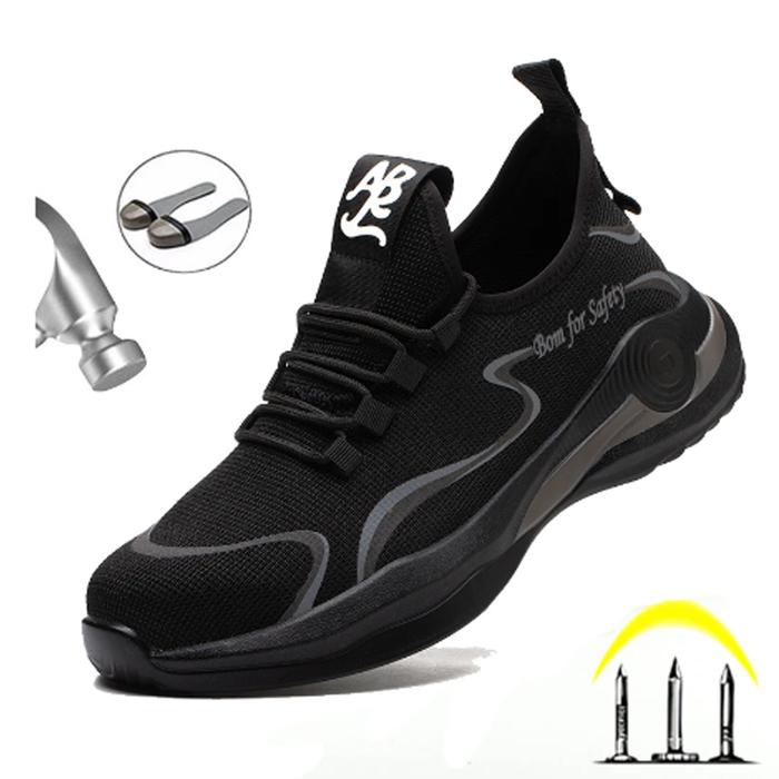 Botas Tenis Antipinchazos Ligero MXKHK-013 Talla 14US, 29MX, Negro/Gris, Plantilla Kevlar, Suela EVA, Punta de Acero, Agujetas, Ligero, Transpirable.