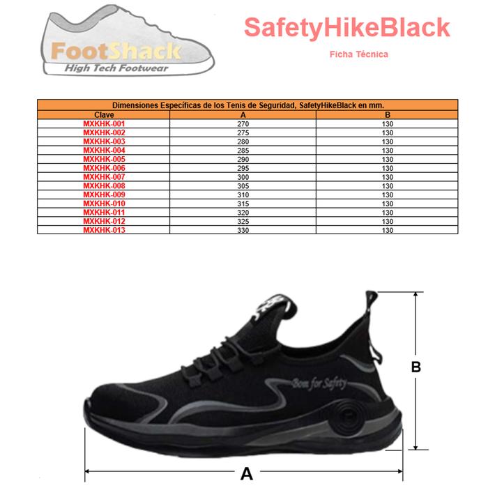 Botas Tenis Antipinchazos Ligero MXKHK-013 Talla 14US, 29MX, Negro/Gris, Plantilla Kevlar, Suela EVA, Punta de Acero, Agujetas, Ligero, Transpirable.