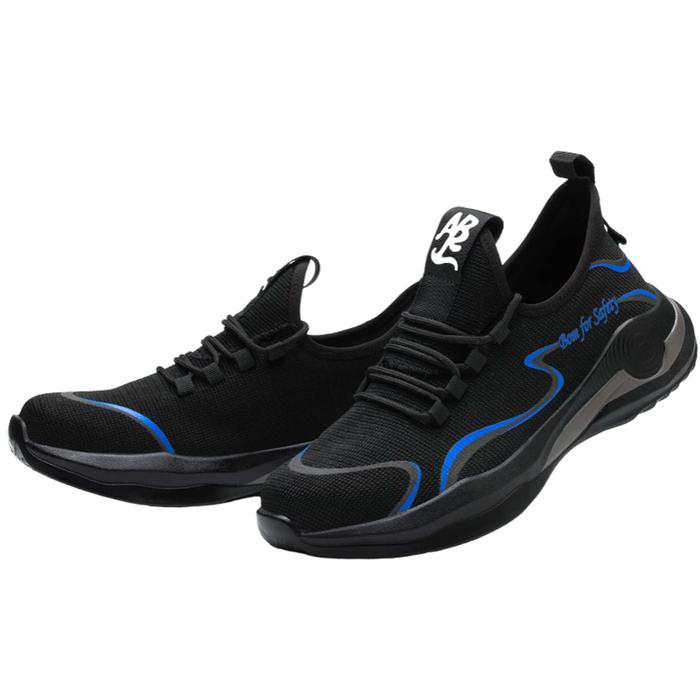 Zapatos de Seguridad Unisex MXIKU-005-2 Talla 7US, 25MX, Negro/Azul, Plantilla Kevlar, Suela EVA, Punta de Acero, Agujetas, Ligero, Transpirable.