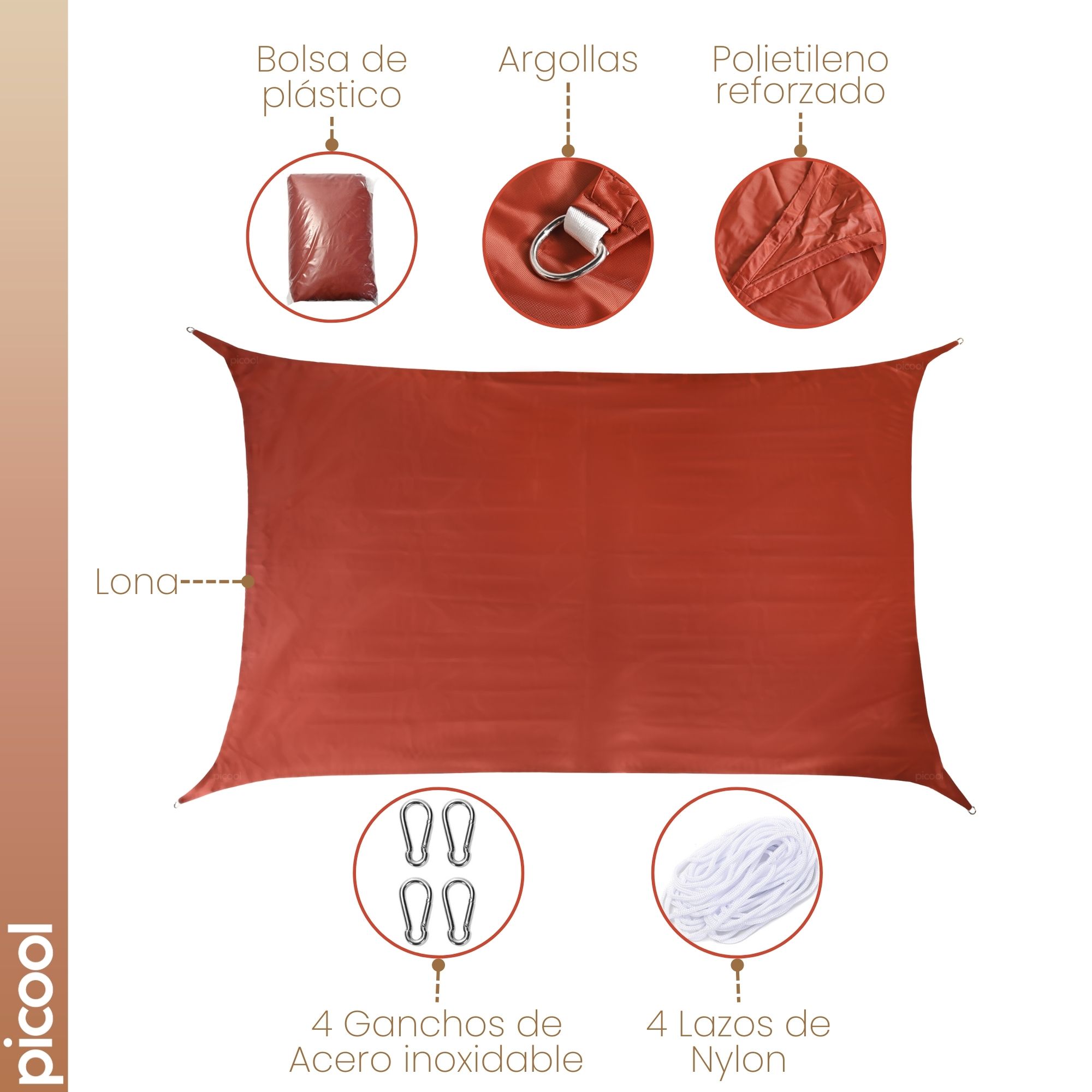 Kit Malla Sombra 4x6 Lona Reforzada Ganchos Argollas Y Lazo