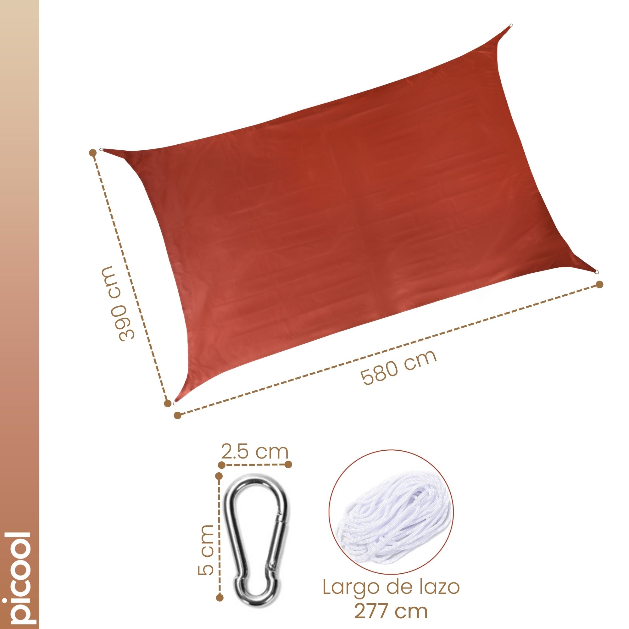 Kit Malla Sombra 4x6 Lona Reforzada Ganchos Argollas Y Lazo