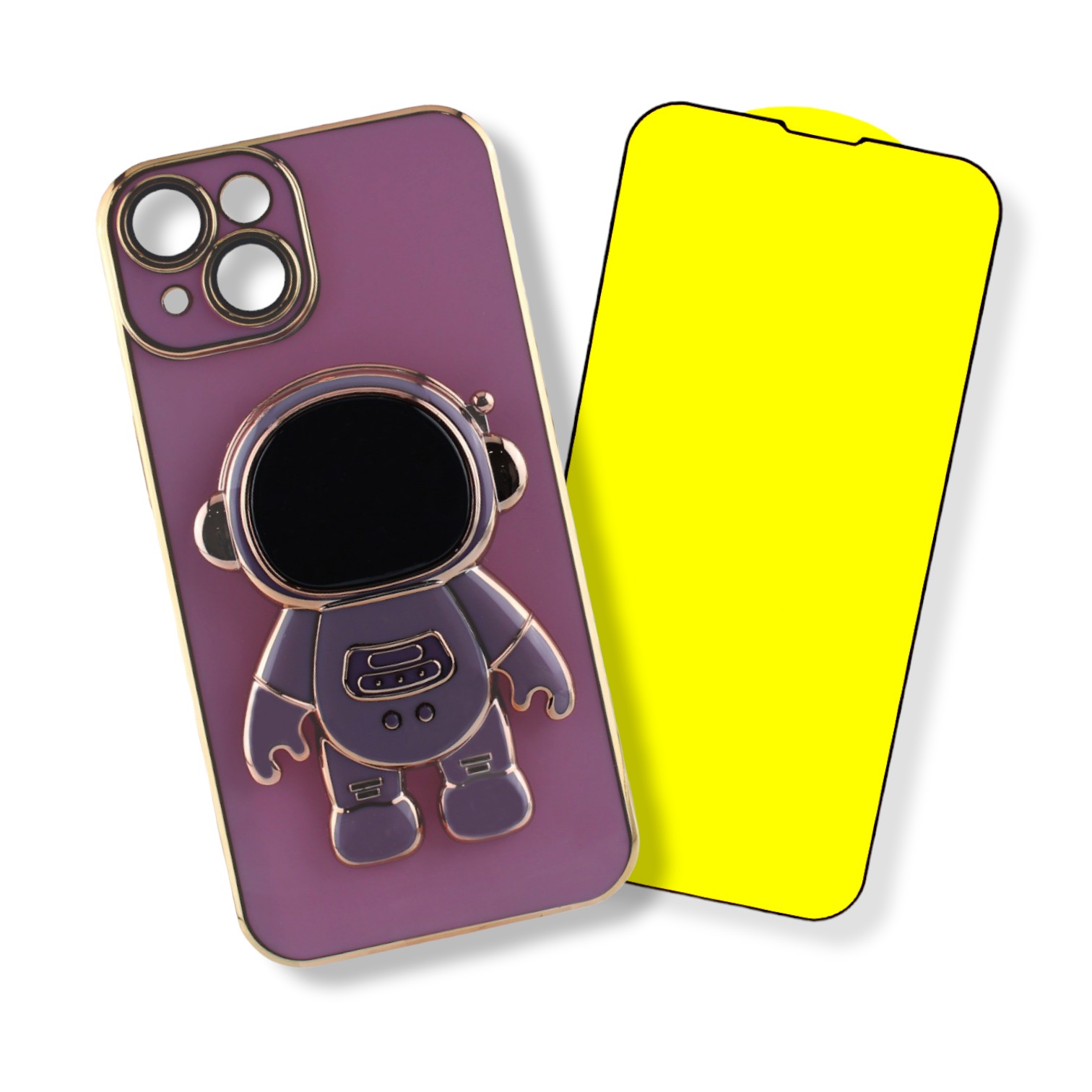 KIT Funda + Mica 9D para IPHONE 13 Diseño Astronauta Lila