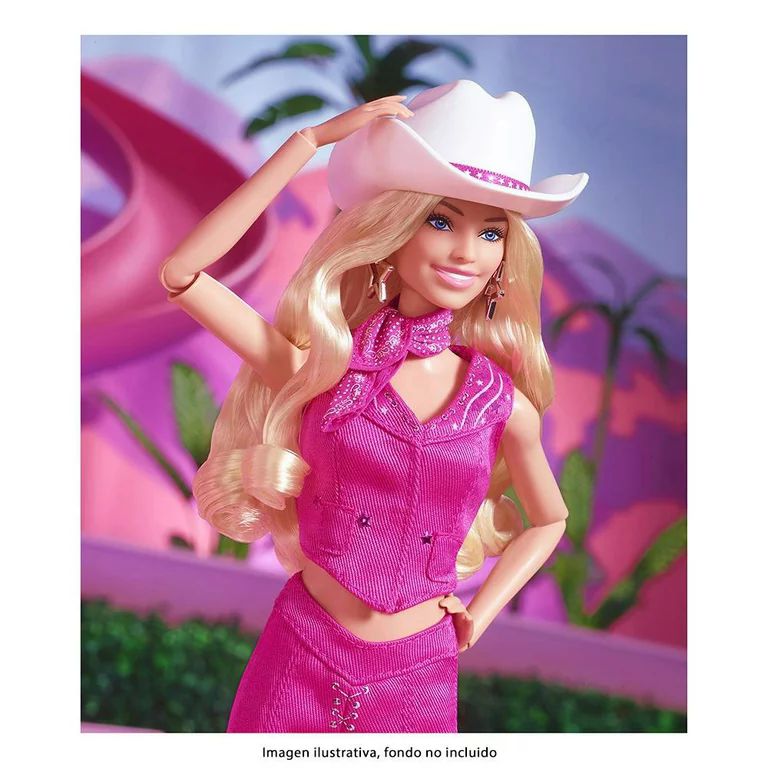Barbie: Muñeca coleccionable de la película Margot Robbie como en Pink  Western Outfit, rosa, plata