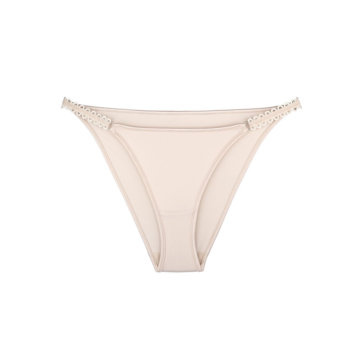 Bikini a la cadera con tiras laterales calada.Detalles en elástico que resaltan tu lado más femenino. Marca:Odisea..