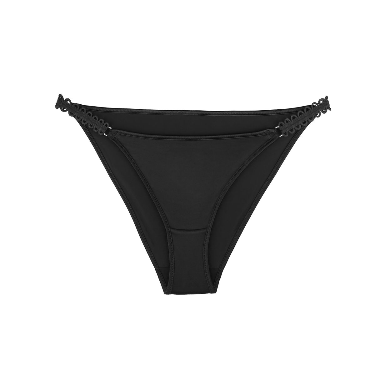 Bikini a la cadera con tiras laterales calada.Detalles en elástico que resaltan tu lado más femenino. Marca:Odisea..