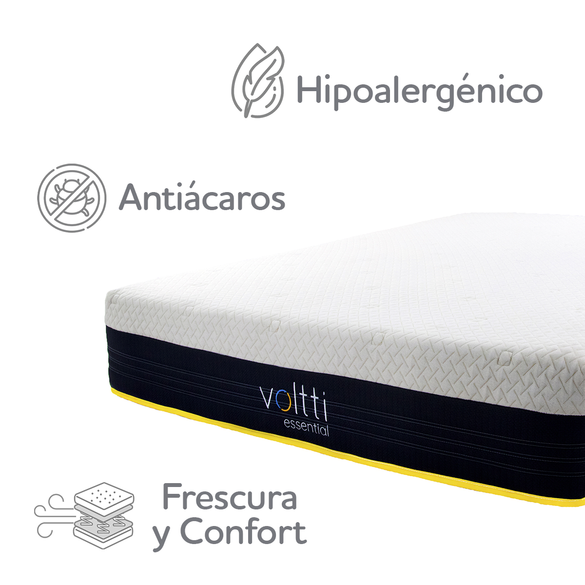 Voltti | Essential | Colchón en Caja Híbrido Matrimonial | Nano Memory Foam & Resortes Encapsulados | 26 CM