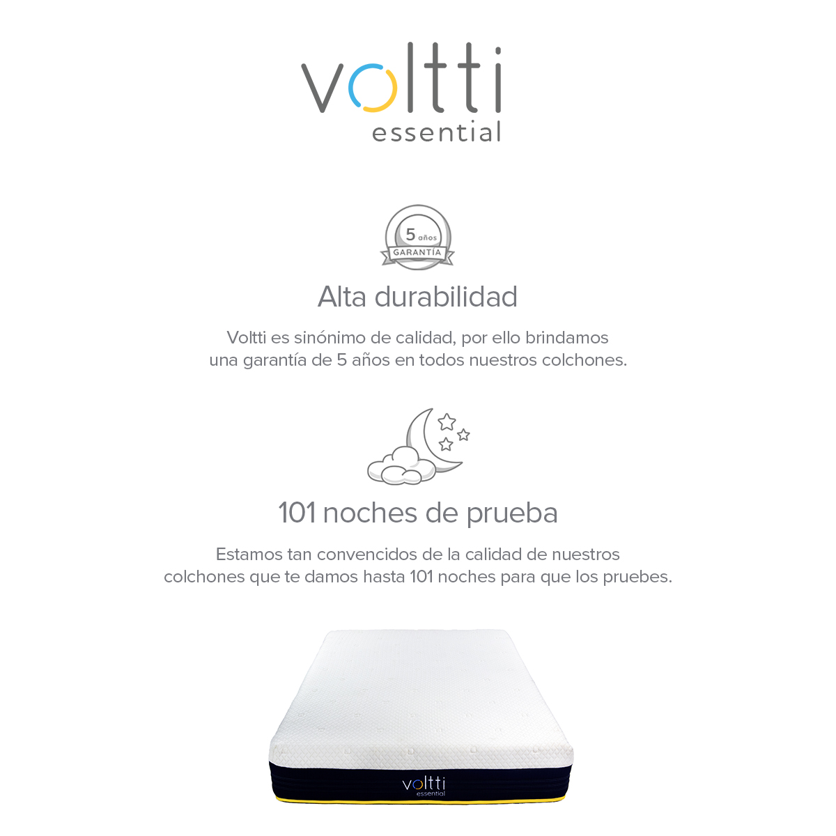 Voltti | Essential | Colchón en Caja Híbrido Matrimonial | Nano Memory Foam & Resortes Encapsulados | 26 CM