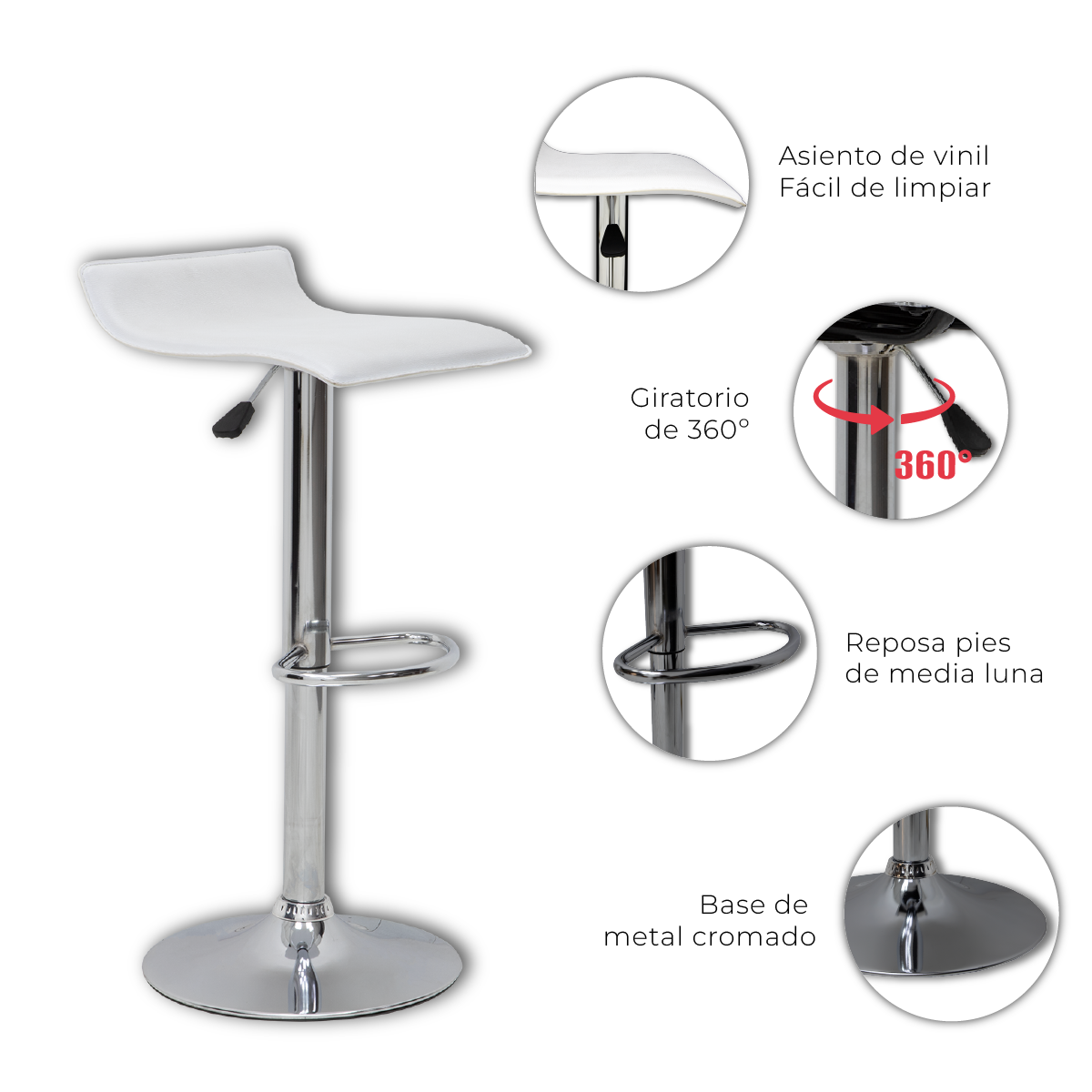 Set De 2 Bancos Alto Sam Ajustable para Barra Bar Blanco