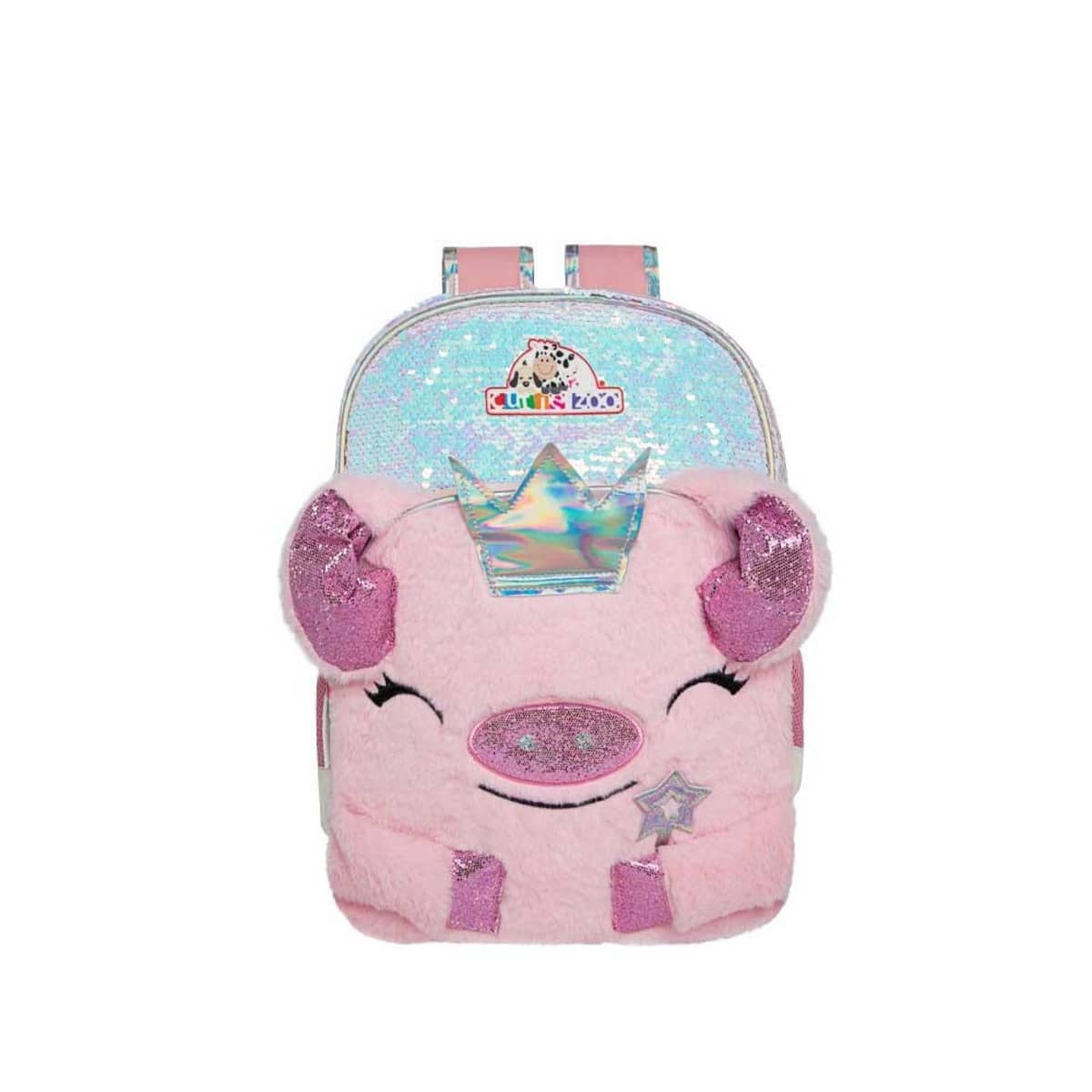 Mochila escolar para niña color rosa, marca Cutie Zoo, con rostro de puerquito, mod. 1088161